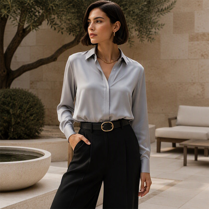 🥳2026 HOT SALE 50% Off🥳💞50K+ SOLD!🌸👚New Arrivals - Satin Button-Front Shirt – Soft Fluid Drape & Versatile Pairing for Any Occasion