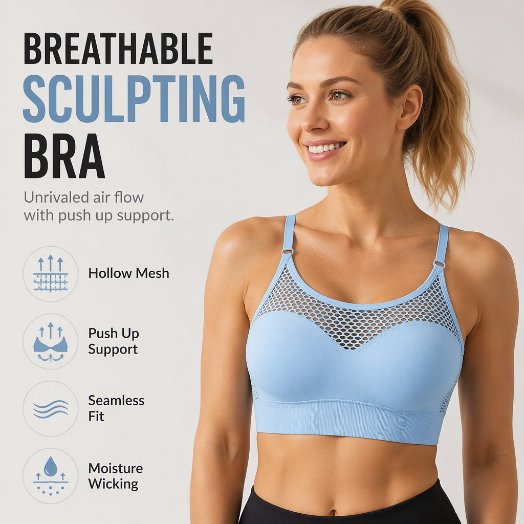 🔥 2026 Fresh Drops | Flat 50% OFF Today! 💸💖Women's Hollow Mesh Push Up Sports Bra