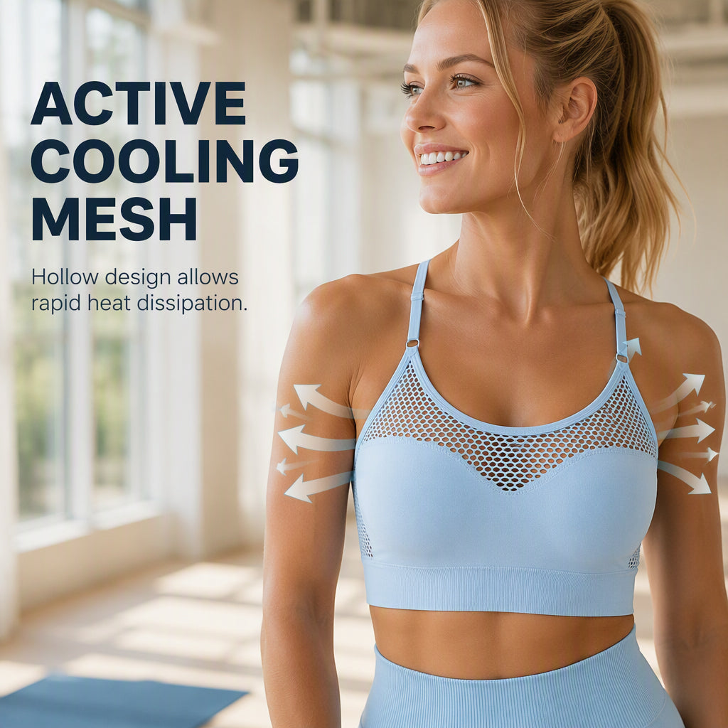 🔥 2026 Fresh Drops | Flat 50% OFF Today! 💸💖Women's Hollow Mesh Push Up Sports Bra