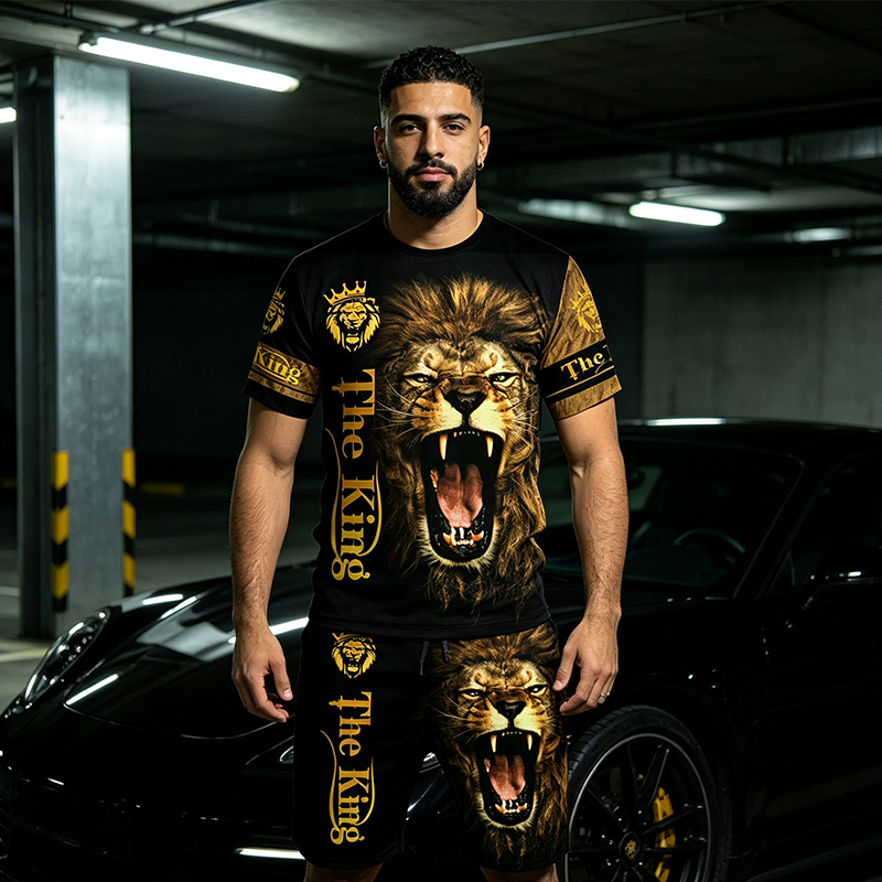 🔥 2026 Fresh Drops | Flat 50% OFF Today! 💸Men's Casual Animal Graphic T-Shirt and Shorts Set