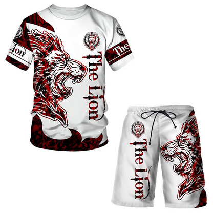 🔥 2026 Fresh Drops | Flat 50% OFF Today! 💸Men's Casual Animal Graphic T-Shirt and Shorts Set