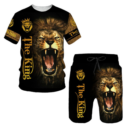 🔥 2026 Fresh Drops | Flat 50% OFF Today! 💸Men's Casual Animal Graphic T-Shirt and Shorts Set