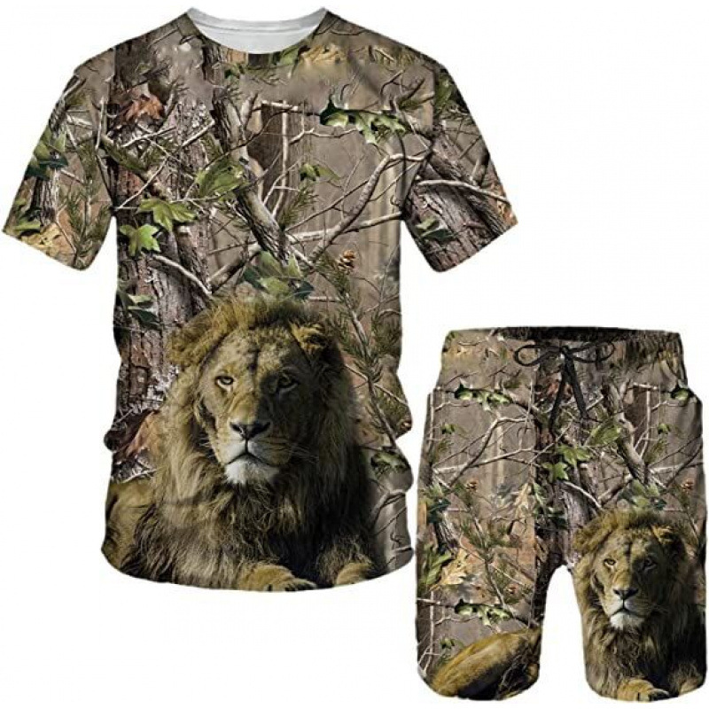 🔥 2026 Fresh Drops | Flat 50% OFF Today! 💸Men's Casual Animal Graphic T-Shirt and Shorts Set