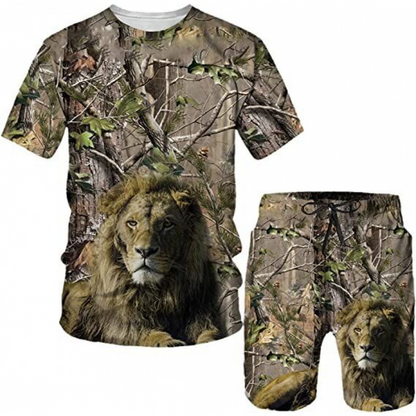 🔥 2026 Fresh Drops | Flat 50% OFF Today! 💸Men's Casual Animal Graphic T-Shirt and Shorts Set