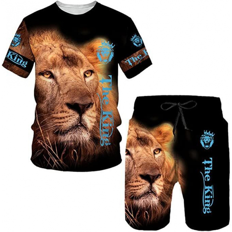 🔥 2026 Fresh Drops | Flat 50% OFF Today! 💸Men's Casual Animal Graphic T-Shirt and Shorts Set