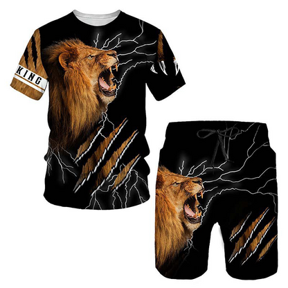 🔥 2026 Fresh Drops | Flat 50% OFF Today! 💸Men's Casual Animal Graphic T-Shirt and Shorts Set