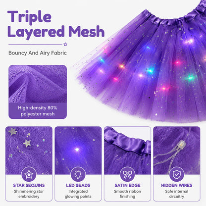 🎁 50% OFF NOW! ✨LED Light Up Sequin Tutu Skirt Star Mesh Princess Skirt for Girls and Adults