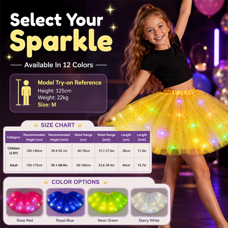 🎁 50% OFF NOW! ✨LED Light Up Sequin Tutu Skirt Star Mesh Princess Skirt for Girls and Adults