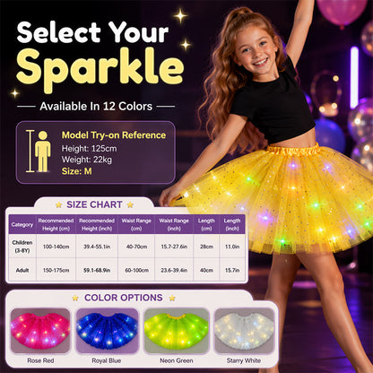 🎁 50% OFF NOW! ✨LED Light Up Sequin Tutu Skirt Star Mesh Princess Skirt for Girls and Adults