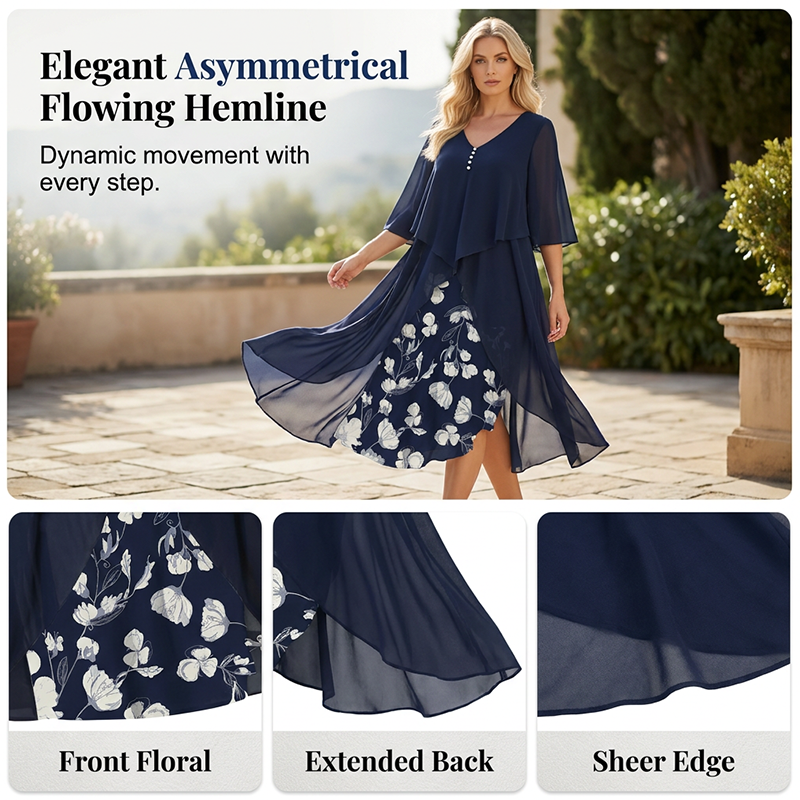 🌸  50% OFF NOW! 👗 Chiffon Dress with a 2-in-1 Look – Elegant layered style, airy fit & feminine appeal ✨