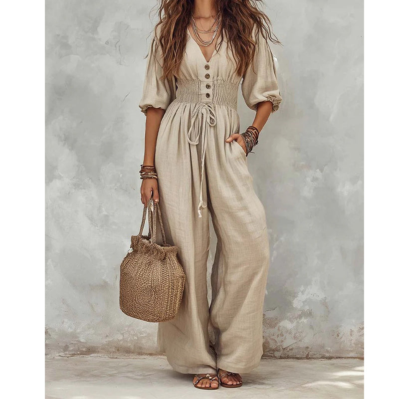 🌸Hot Sale 50% OFF & FREE SHIPPING💖Women's Waist-Defining V-Neck Jumpsuit