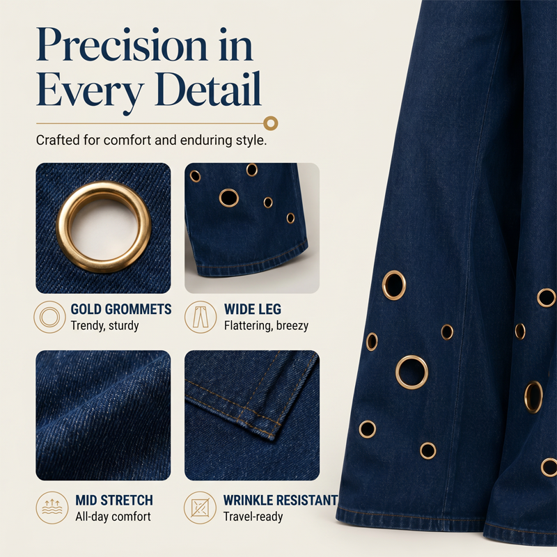 🔥 2026 Fresh Drops | Flat 50% OFF & FREE SHIPPING Today! 💸Women's Metal Eyelet Cutout Wide-Leg Jeans