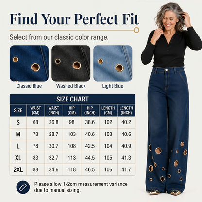 🔥 2026 Fresh Drops | Flat 50% OFF & FREE SHIPPING Today! 💸Women's Metal Eyelet Cutout Wide-Leg Jeans