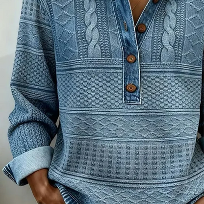 ⌛️Limited-Time Offer👔New Arrivals - Patchwork Long Sleeve Shirt with Denim Trim – Classic Lapel & Partial Button Placket for Versatile Casual Wear