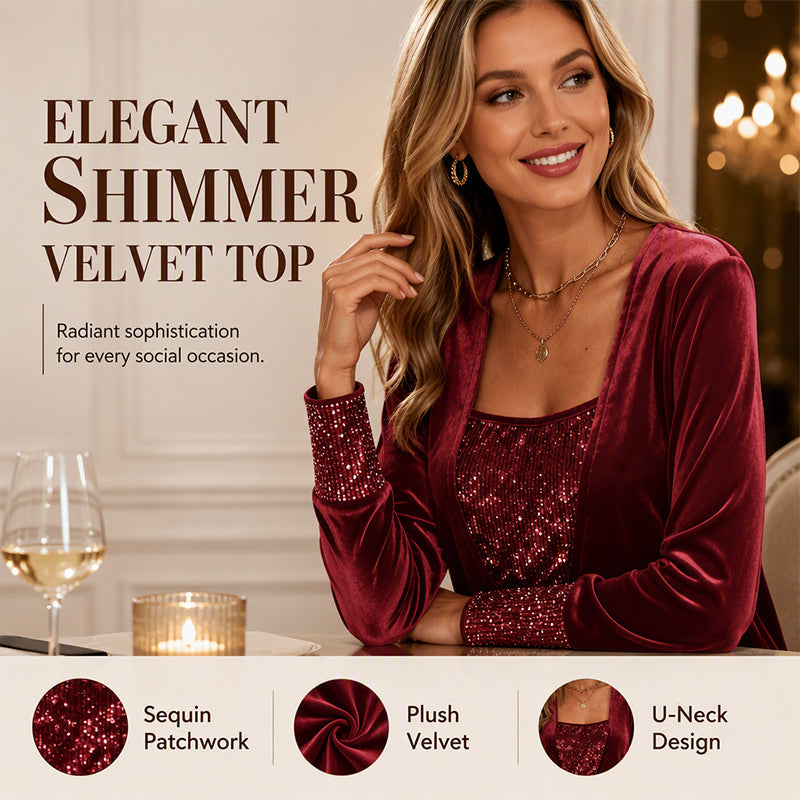 🔥 2026 Fresh Drops | Flat 50% OFF & FREE SHIPPING Today! 💸Women's Elegant Sequin Patchwork Long Sleeve Top