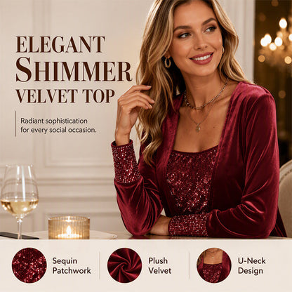 🔥 2026 Fresh Drops | Flat 50% OFF & FREE SHIPPING Today! 💸Women's Elegant Sequin Patchwork Long Sleeve Top