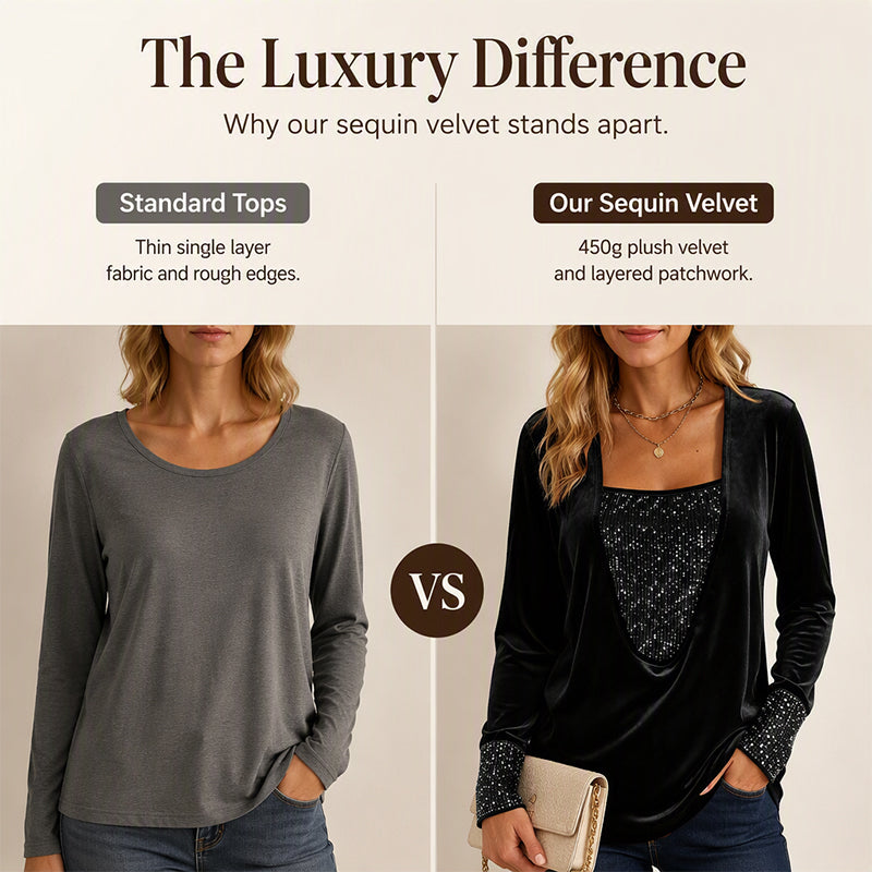 🔥 2026 Fresh Drops | Flat 50% OFF & FREE SHIPPING Today! 💸Women's Elegant Sequin Patchwork Long Sleeve Top