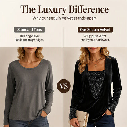 🔥 2026 Fresh Drops | Flat 50% OFF & FREE SHIPPING Today! 💸Women's Elegant Sequin Patchwork Long Sleeve Top