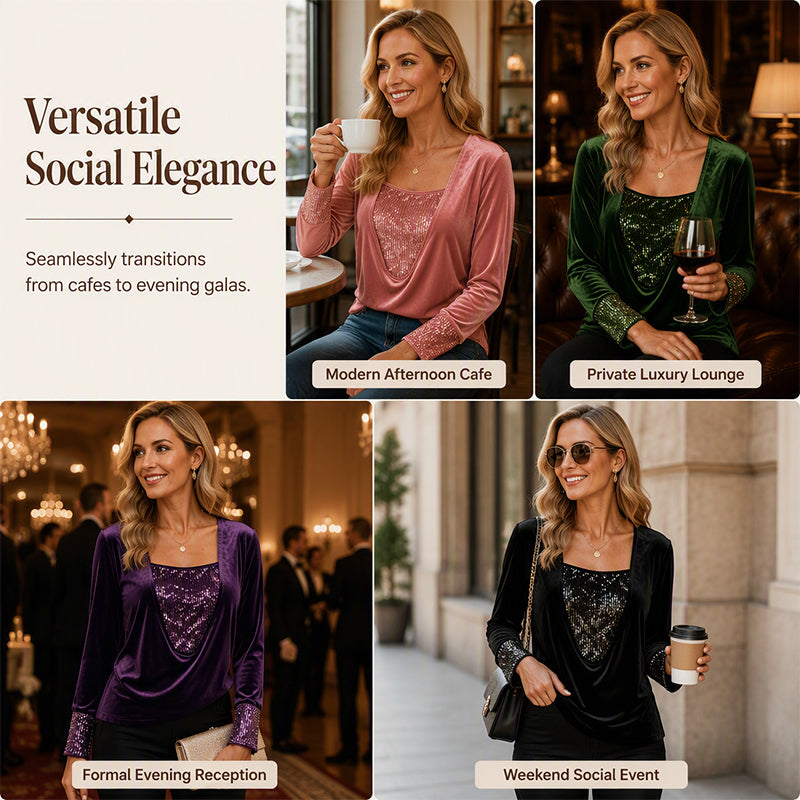 🔥 2026 Fresh Drops | Flat 50% OFF & FREE SHIPPING Today! 💸Women's Elegant Sequin Patchwork Long Sleeve Top
