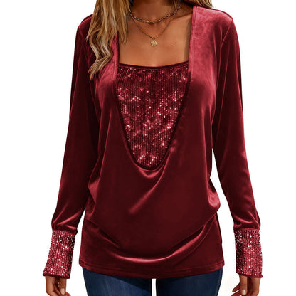 🔥 2026 Fresh Drops | Flat 50% OFF & FREE SHIPPING Today! 💸Women's Elegant Sequin Patchwork Long Sleeve Top