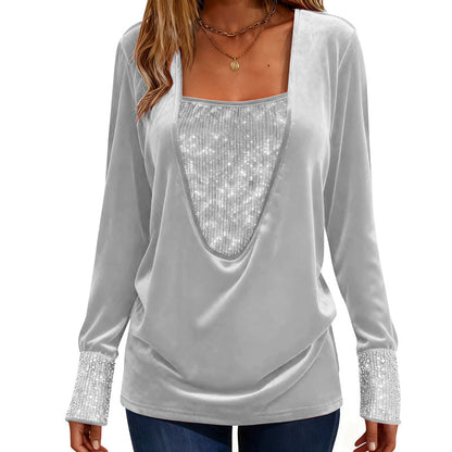 🔥 2026 Fresh Drops | Flat 50% OFF & FREE SHIPPING Today! 💸Women's Elegant Sequin Patchwork Long Sleeve Top