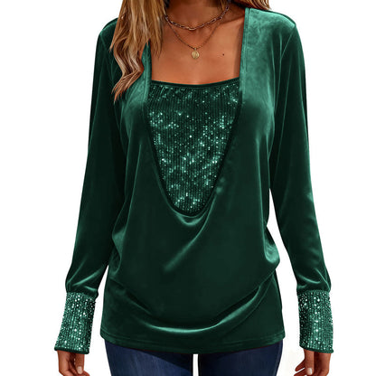 🔥 2026 Fresh Drops | Flat 50% OFF & FREE SHIPPING Today! 💸Women's Elegant Sequin Patchwork Long Sleeve Top