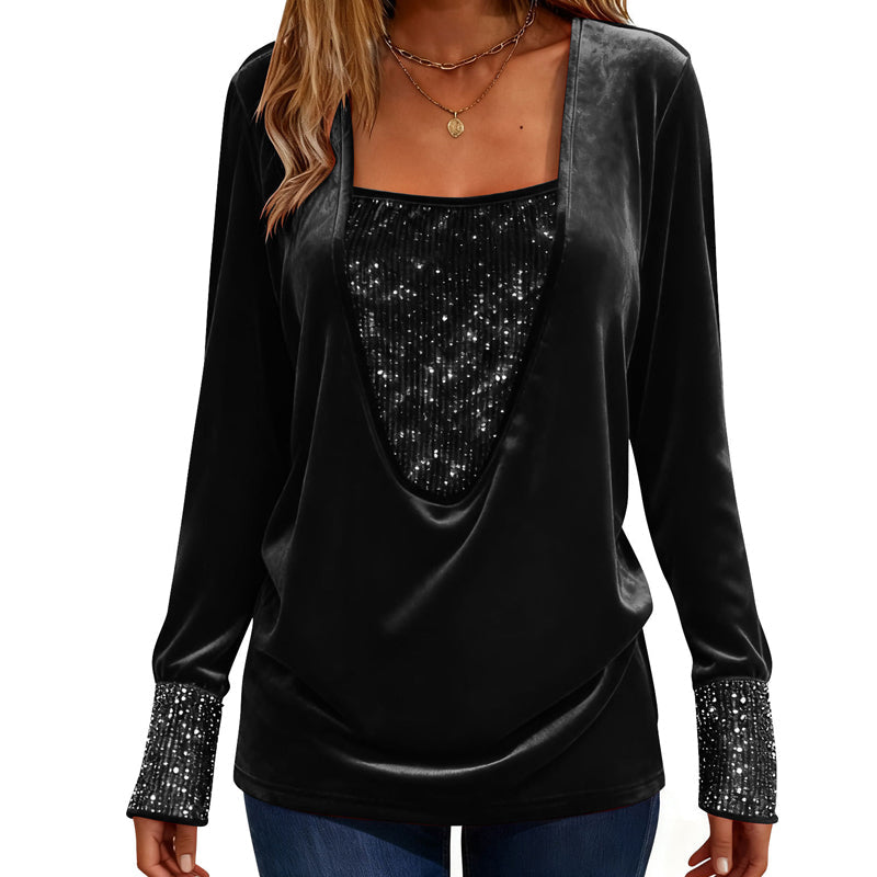🔥 2026 Fresh Drops | Flat 50% OFF & FREE SHIPPING Today! 💸Women's Elegant Sequin Patchwork Long Sleeve Top