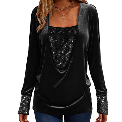 🔥 2026 Fresh Drops | Flat 50% OFF & FREE SHIPPING Today! 💸Women's Elegant Sequin Patchwork Long Sleeve Top