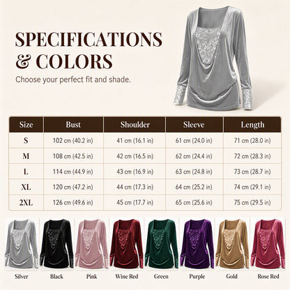 🔥 2026 Fresh Drops | Flat 50% OFF & FREE SHIPPING Today! 💸Women's Elegant Sequin Patchwork Long Sleeve Top