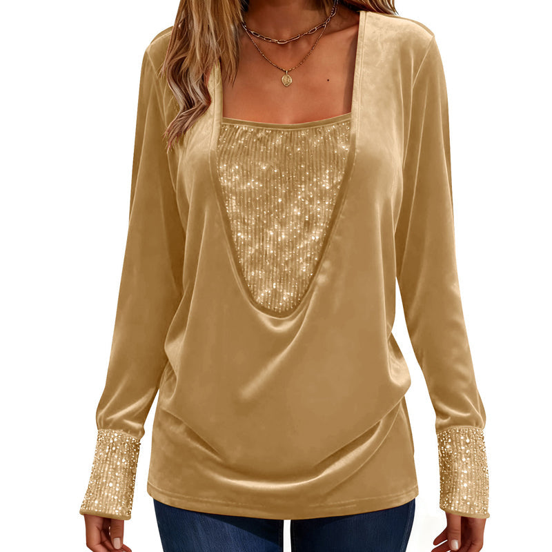 🔥 2026 Fresh Drops | Flat 50% OFF & FREE SHIPPING Today! 💸Women's Elegant Sequin Patchwork Long Sleeve Top