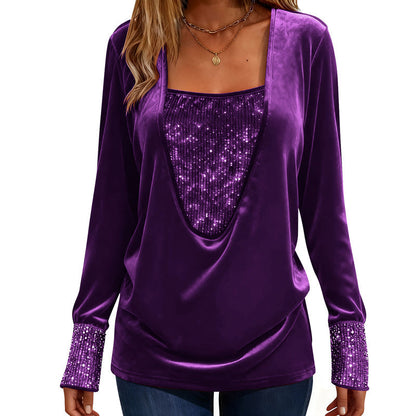 🔥 2026 Fresh Drops | Flat 50% OFF & FREE SHIPPING Today! 💸Women's Elegant Sequin Patchwork Long Sleeve Top