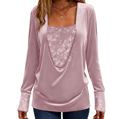 🔥 2026 Fresh Drops | Flat 50% OFF & FREE SHIPPING Today! 💸Women's Elegant Sequin Patchwork Long Sleeve Top
