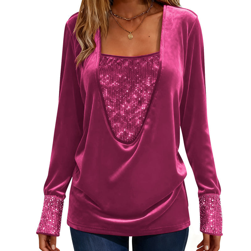 🔥 2026 Fresh Drops | Flat 50% OFF & FREE SHIPPING Today! 💸Women's Elegant Sequin Patchwork Long Sleeve Top