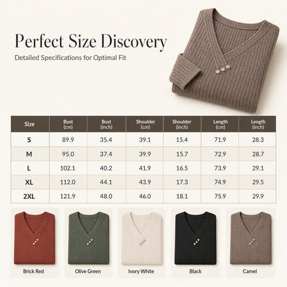 🔥 2026 Fresh Drops | Flat 50% OFF Today! 💸Women's Ribbed Knit V-Neck Top with Decorative Buttons