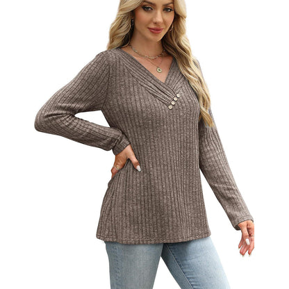 🔥 2026 Fresh Drops | Flat 50% OFF Today! 💸Women's Ribbed Knit V-Neck Top with Decorative Buttons