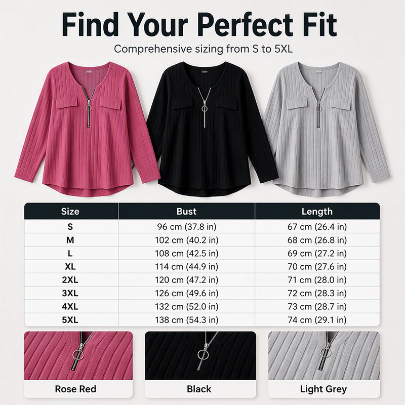 🔥 2026 Fresh Drops | Flat 50% OFF Today! 💸Women's Zipper V-Neck Ribbed Knit Long Sleeve Top