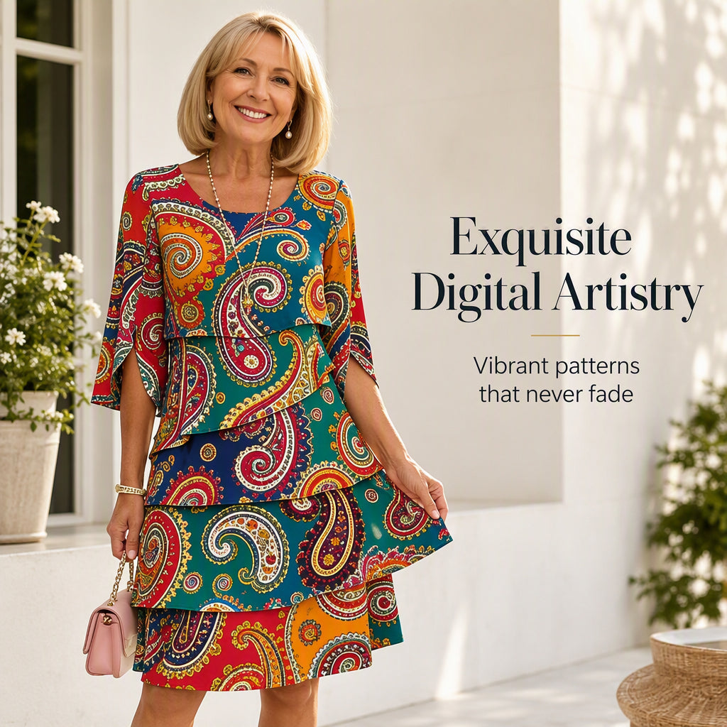 🔥 2026 Fresh Drops | Flat 50% OFF & FREE SHIPPING Today! 💸Women's Ethnic Print V-Neck Tiered Dress