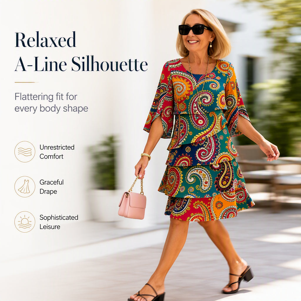 🔥 2026 Fresh Drops | Flat 50% OFF & FREE SHIPPING Today! 💸Women's Ethnic Print V-Neck Tiered Dress