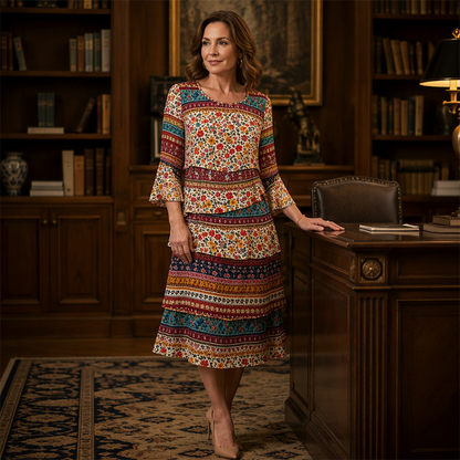 🔥 2026 Fresh Drops | Flat 50% OFF & FREE SHIPPING Today! 💸Women's Ethnic Print V-Neck Tiered Dress