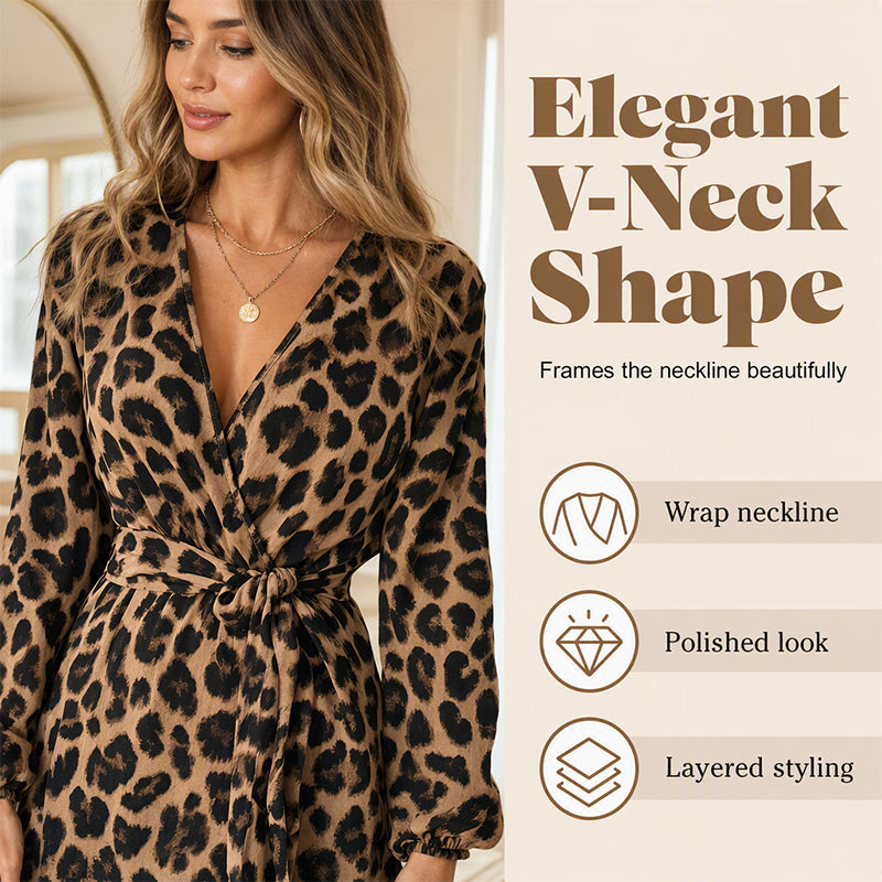 🔥 2026 Fresh Drops | Flat 50% OFF Today! 💸Women's Leopard Print V-Neck Ruffle Dress with Waist Tie