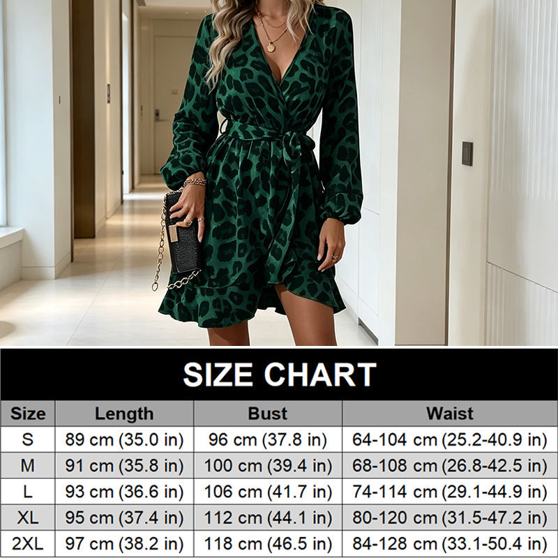 🔥 2026 Fresh Drops | Flat 50% OFF Today! 💸Women's Leopard Print V-Neck Ruffle Dress with Waist Tie