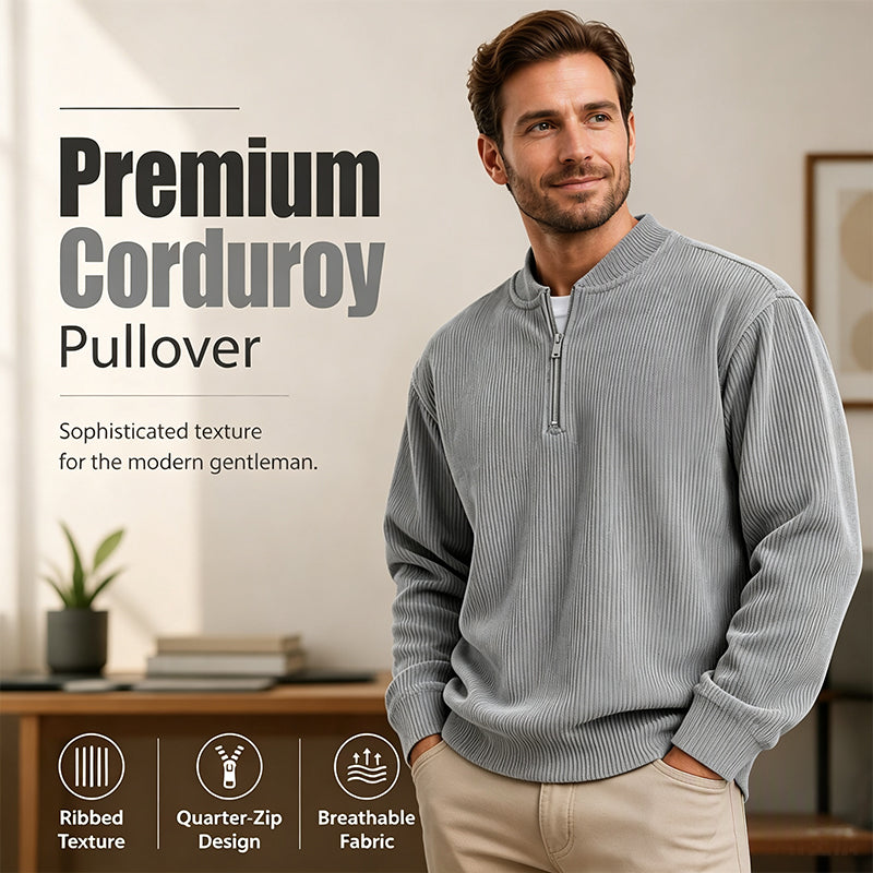 ✨New Arrival: Limited Time 50% Off!⏰️Men's Corduroy Quarter-Zip Pullover Sweatshirt Casual Stand Collar Long Sleeve Top