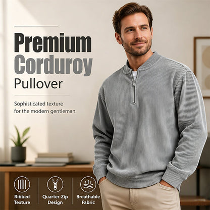 ✨New Arrival: Limited Time 50% Off!⏰️Men's Corduroy Quarter-Zip Pullover Sweatshirt Casual Stand Collar Long Sleeve Top