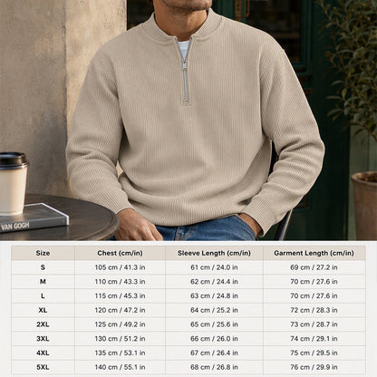 ✨New Arrival: Limited Time 50% Off!⏰️Men's Corduroy Quarter-Zip Pullover Sweatshirt Casual Stand Collar Long Sleeve Top