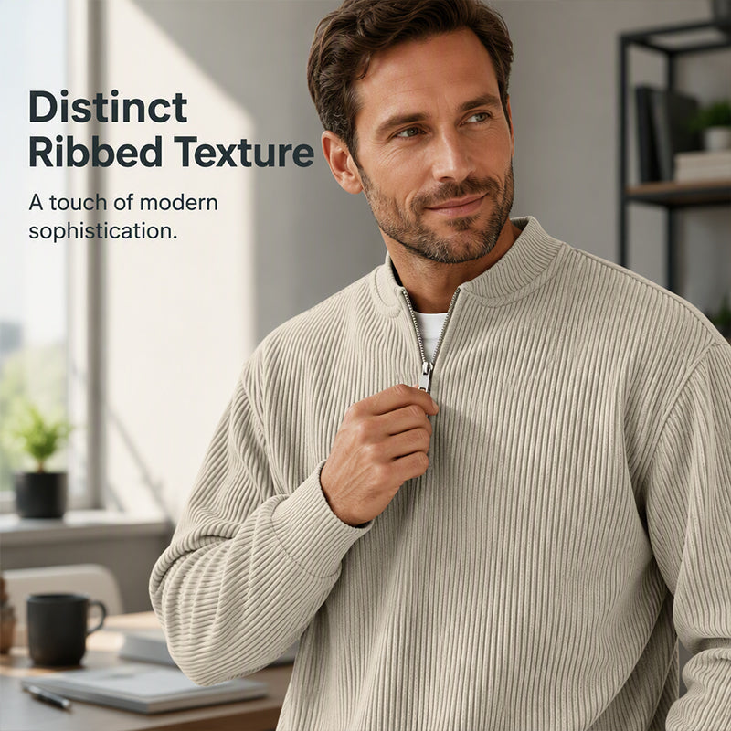 ✨New Arrival: Limited Time 50% Off!⏰️Men's Corduroy Quarter-Zip Pullover Sweatshirt Casual Stand Collar Long Sleeve Top