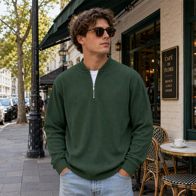✨New Arrival: Limited Time 50% Off!⏰️Men's Corduroy Quarter-Zip Pullover Sweatshirt Casual Stand Collar Long Sleeve Top