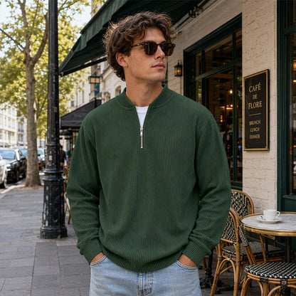✨New Arrival: Limited Time 50% Off!⏰️Men's Corduroy Quarter-Zip Pullover Sweatshirt Casual Stand Collar Long Sleeve Top