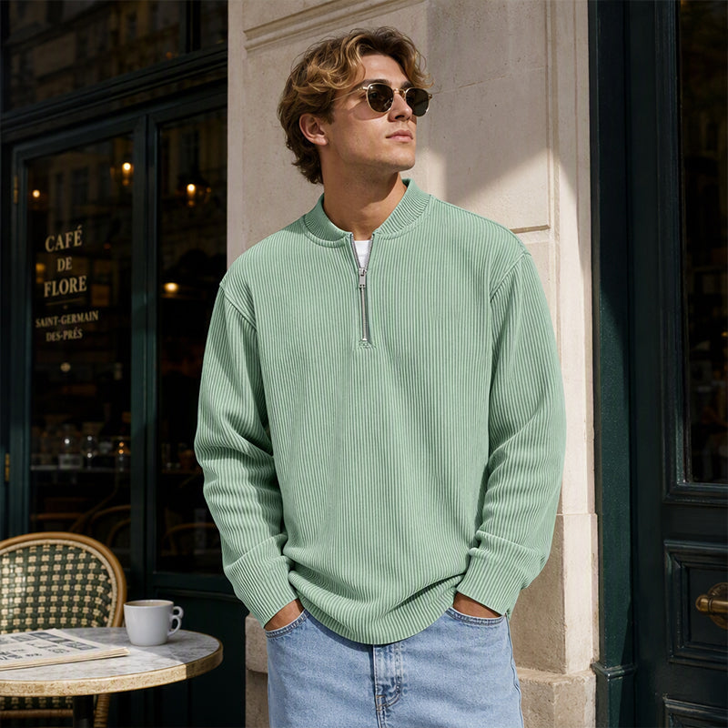 ✨New Arrival: Limited Time 50% Off!⏰️Men's Corduroy Quarter-Zip Pullover Sweatshirt Casual Stand Collar Long Sleeve Top