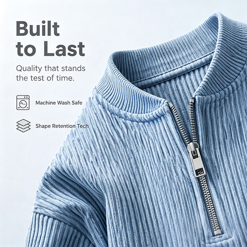 ✨New Arrival: Limited Time 50% Off!⏰️Men's Corduroy Quarter-Zip Pullover Sweatshirt Casual Stand Collar Long Sleeve Top