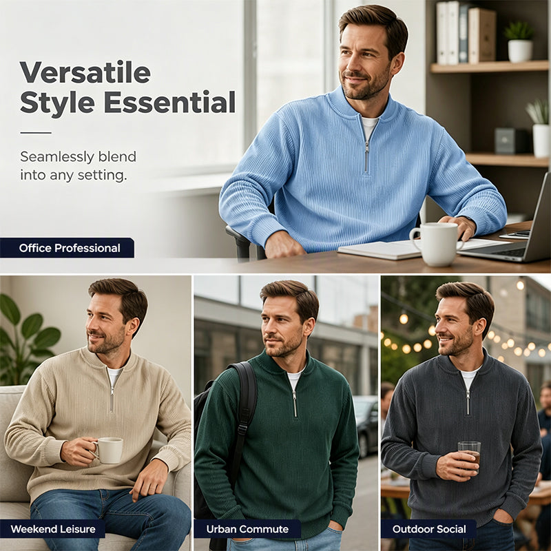 ✨New Arrival: Limited Time 50% Off!⏰️Men's Corduroy Quarter-Zip Pullover Sweatshirt Casual Stand Collar Long Sleeve Top